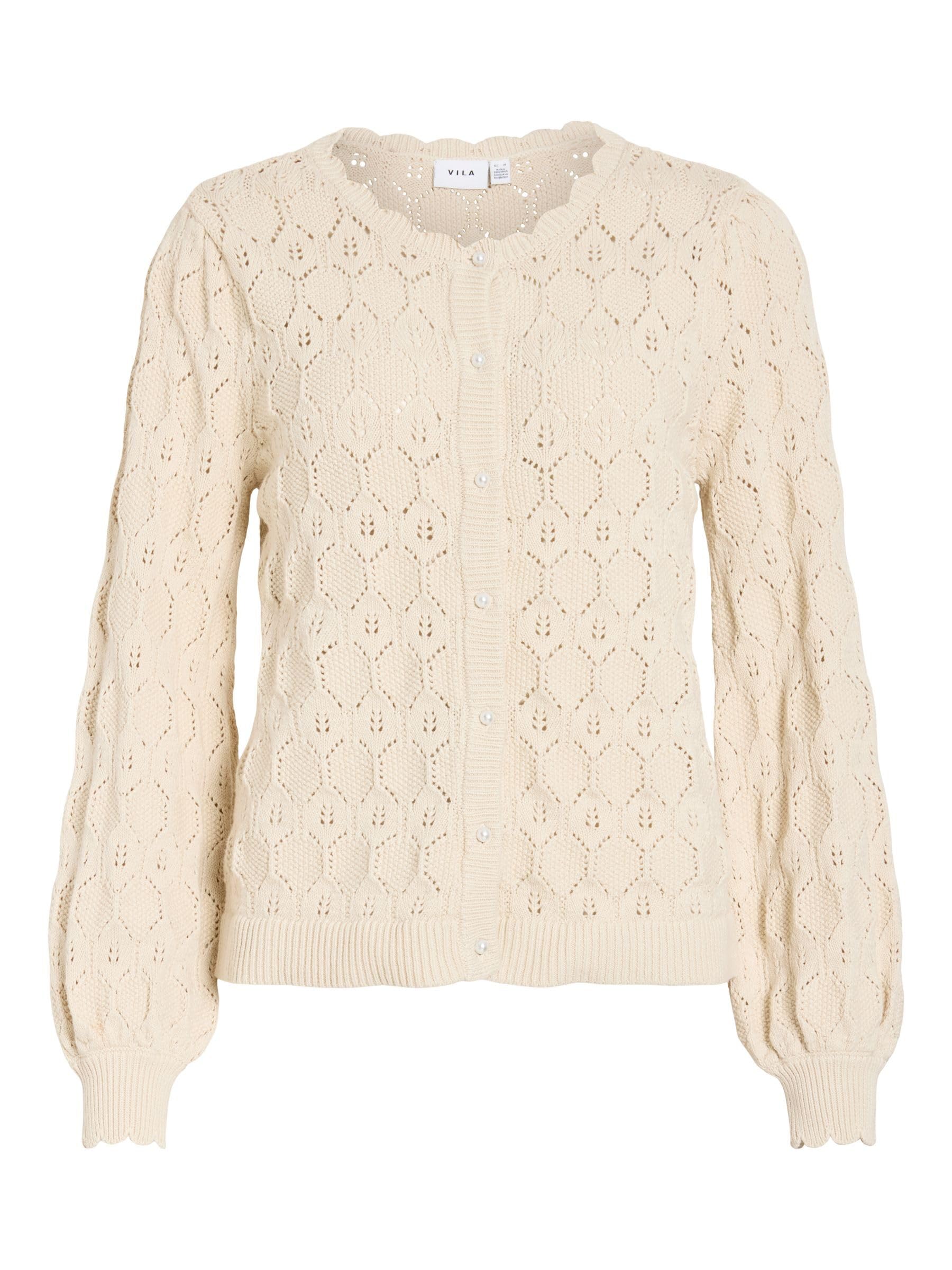 Vila Women's Vilowen L/S O-Neck Knit Cardigan/Pb/R, Birch, S