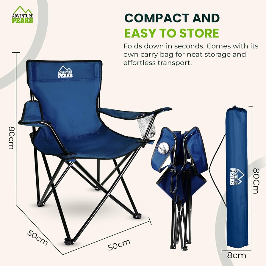 Eurohike Peak Folding Chair With Drinks Holder & Arm Rests For Adults & Kids, Lightweight, Portable, Compact, Ideal For Camping, Festivals, Picnics, Beach & Outdoor Events (Blue