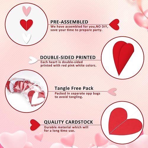 Miniatura 4 de Guirnalda de corazones rojos y blancos y rosados, no puedes hacerlo tú mismo, suministros de decoración de fiesta del día de San Valentín, guirnalda
