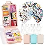 3 Pack 14 Grids Travel Pill Organizer Box with 415-Pcs Medicine Name Labels - Pocket Daily Pharmacy Case Container Kit - Travel Medication Holder Dispenser for Fish Oil Vitamin, Khaki+Pink+Sky Blue