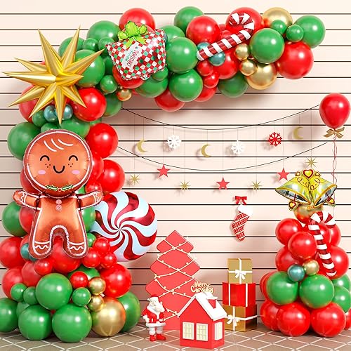 Miniatura 14 de Kit de guirnalda de globos de Navidad en forma de arco, 103 piezas, retro verde blanco globos rojo rubí con cabeza de alce globos de caramelo de