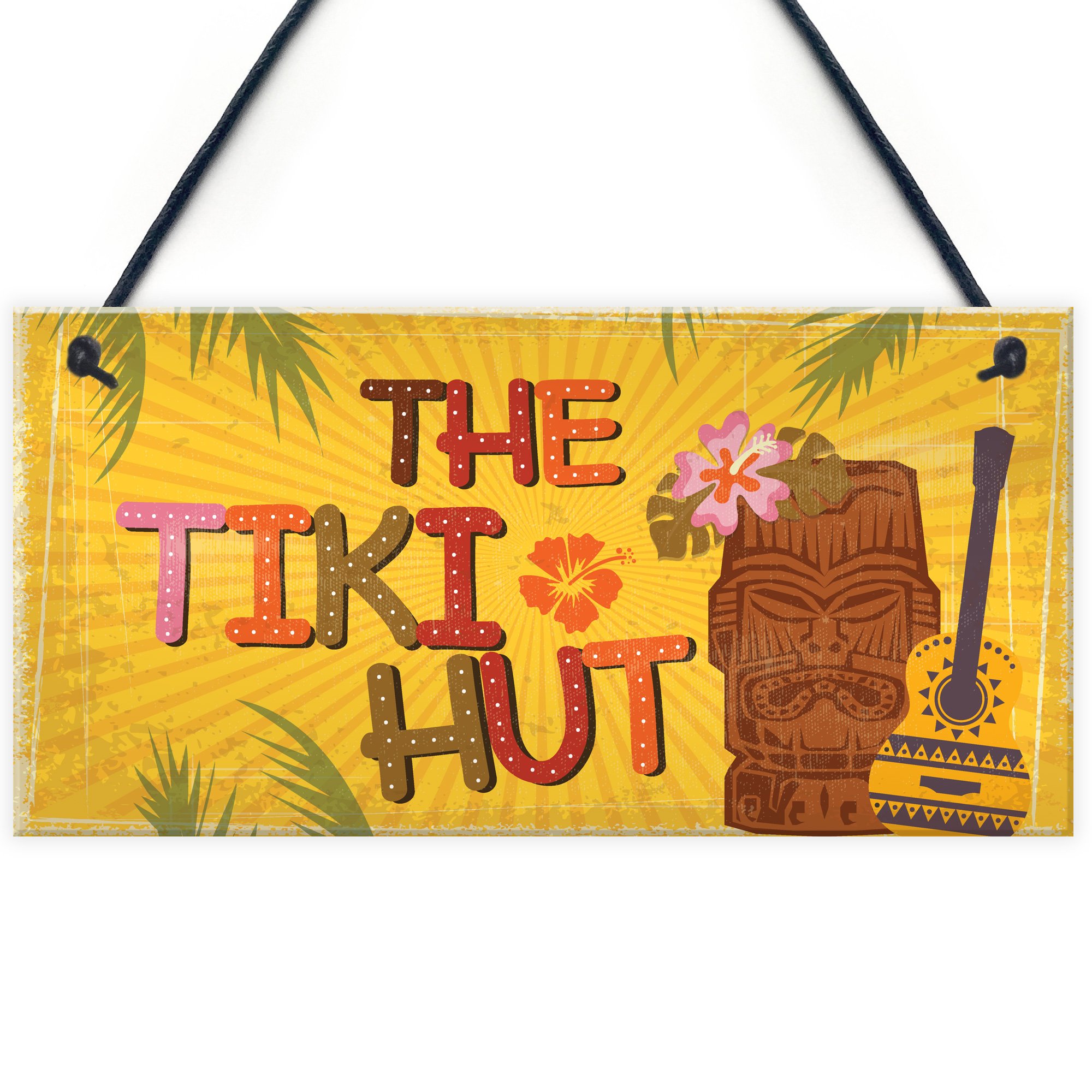 Red Ocean Tiki Hut Hanging Home Bar Pub Kitchen Plaque Alcohol Cocktails Welcome Sign Friend Gift