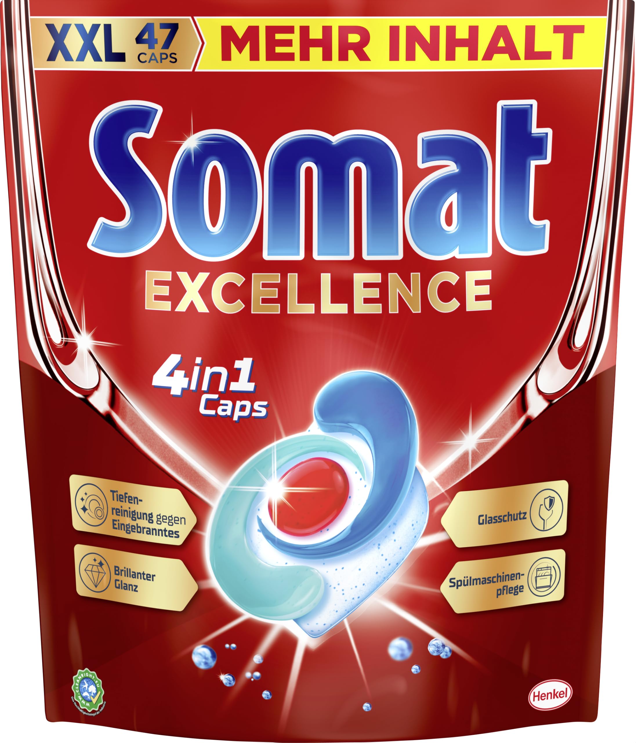 Somat Caps Excellence 4 en 1 (141 tapas), pastillas para lavavajillas de liberación rápida, tapas Somat para una excelente limpieza y brillo incluso en el programa Eco & a bajas temperaturas
