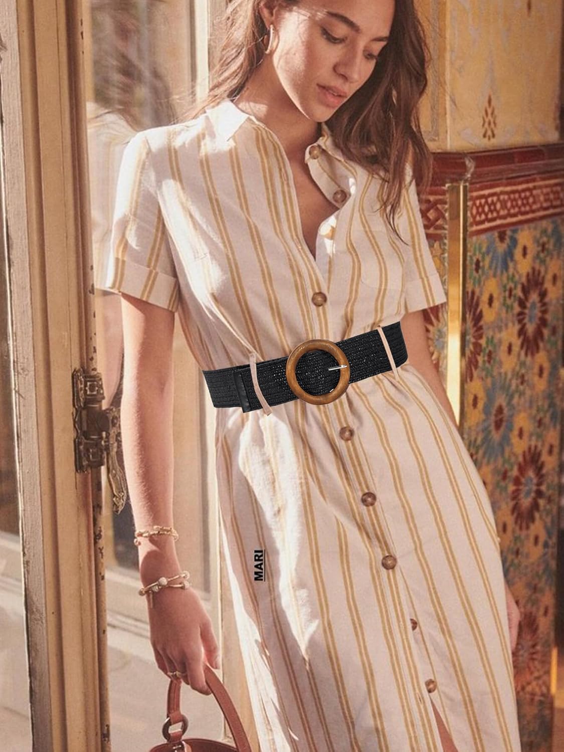 2/4 Pack Straw Woven Elastic Stretchy Waist Belts for Women, Fashion Boho Waist Belt Rattan Raffia Ladies Belts - Image 3