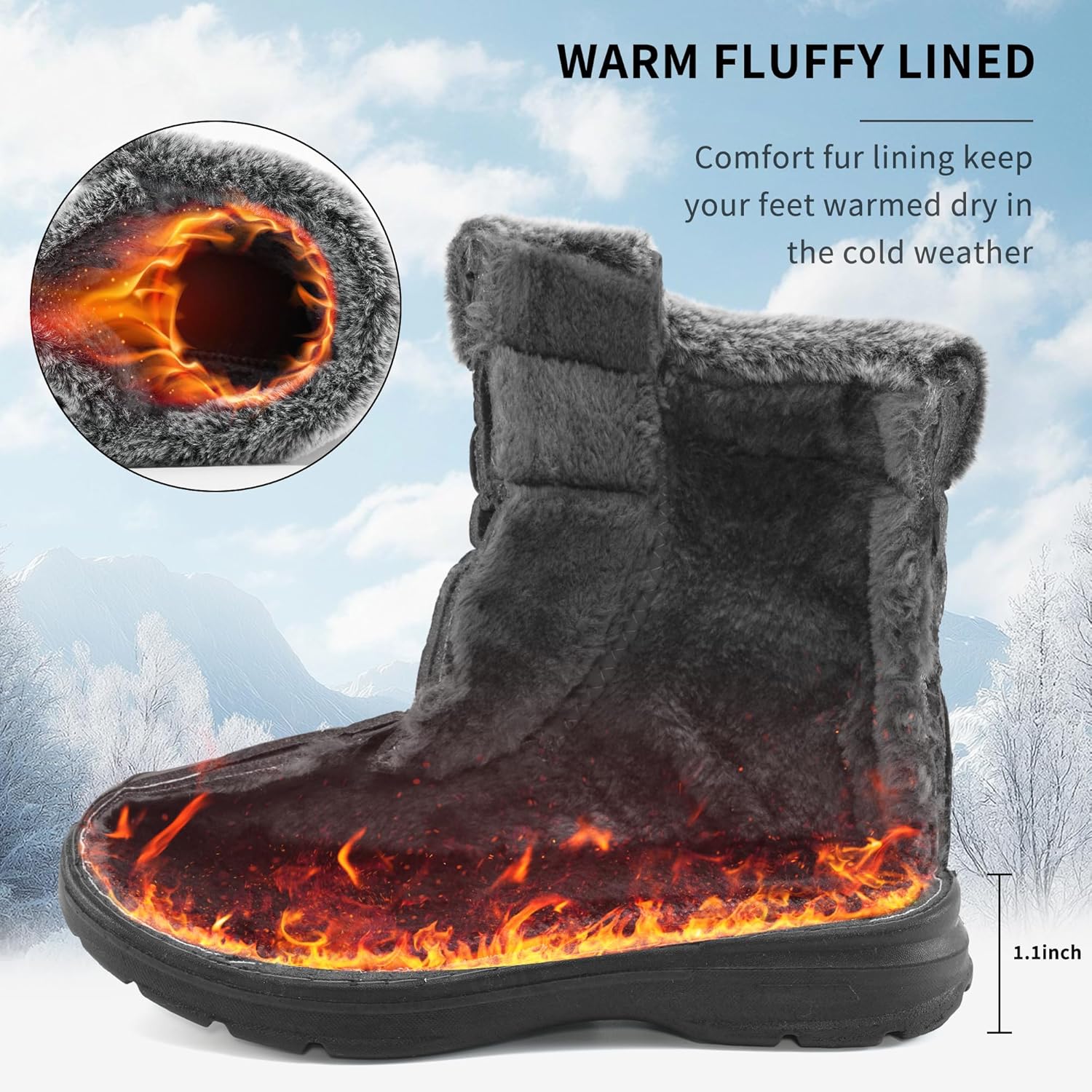 Ablanczoom Winter Snow Boots for Women: Comfortable Warm Fur Lined Womens Boots Outdoor Waterproof Non Slip Lace Up Walking Booties