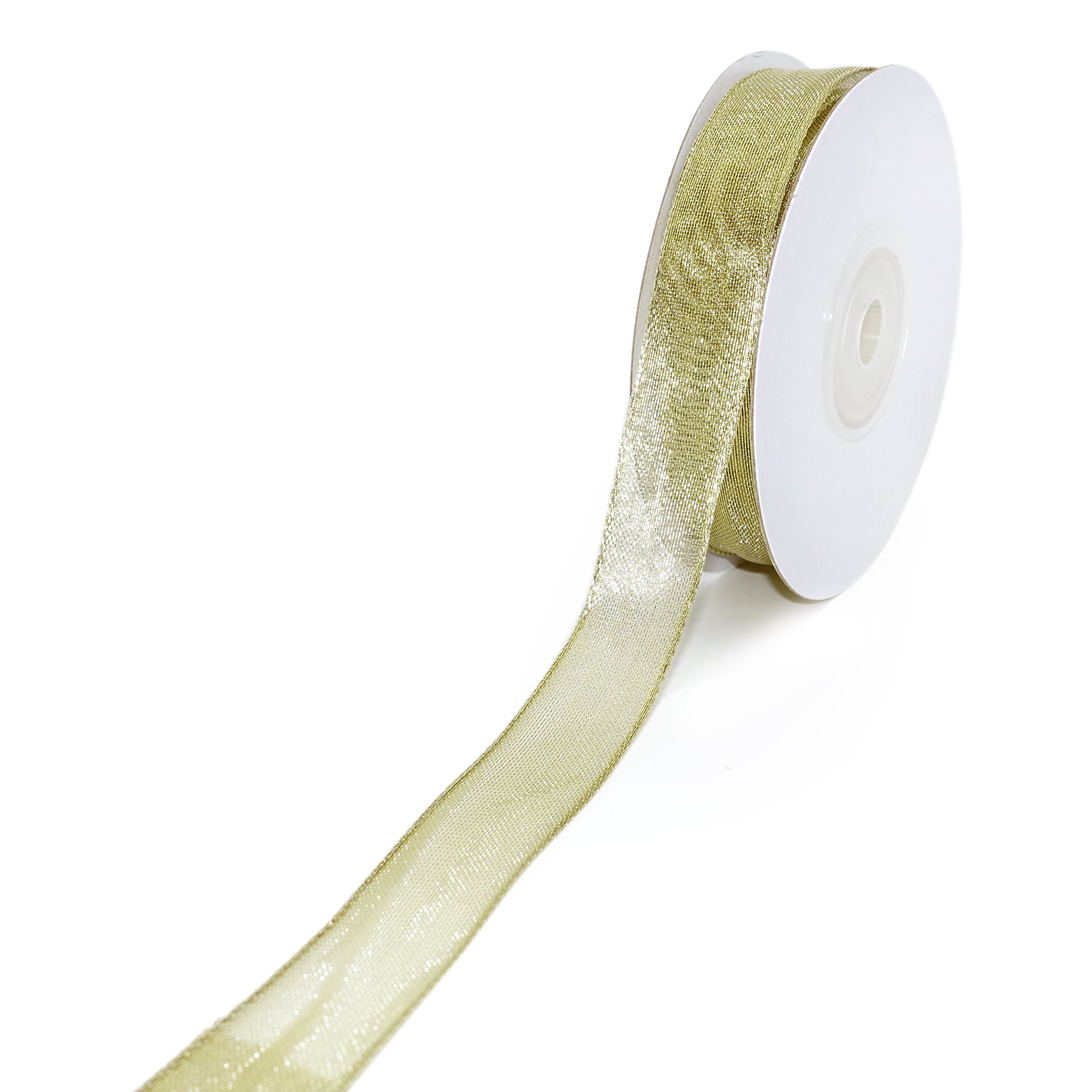 Photo 1 of CT CRAFT LLC Metallic Ribbon 16 mm x 10 Yard.Decorative for DIY Crafts and Gift Wrapping - Metallic Gold