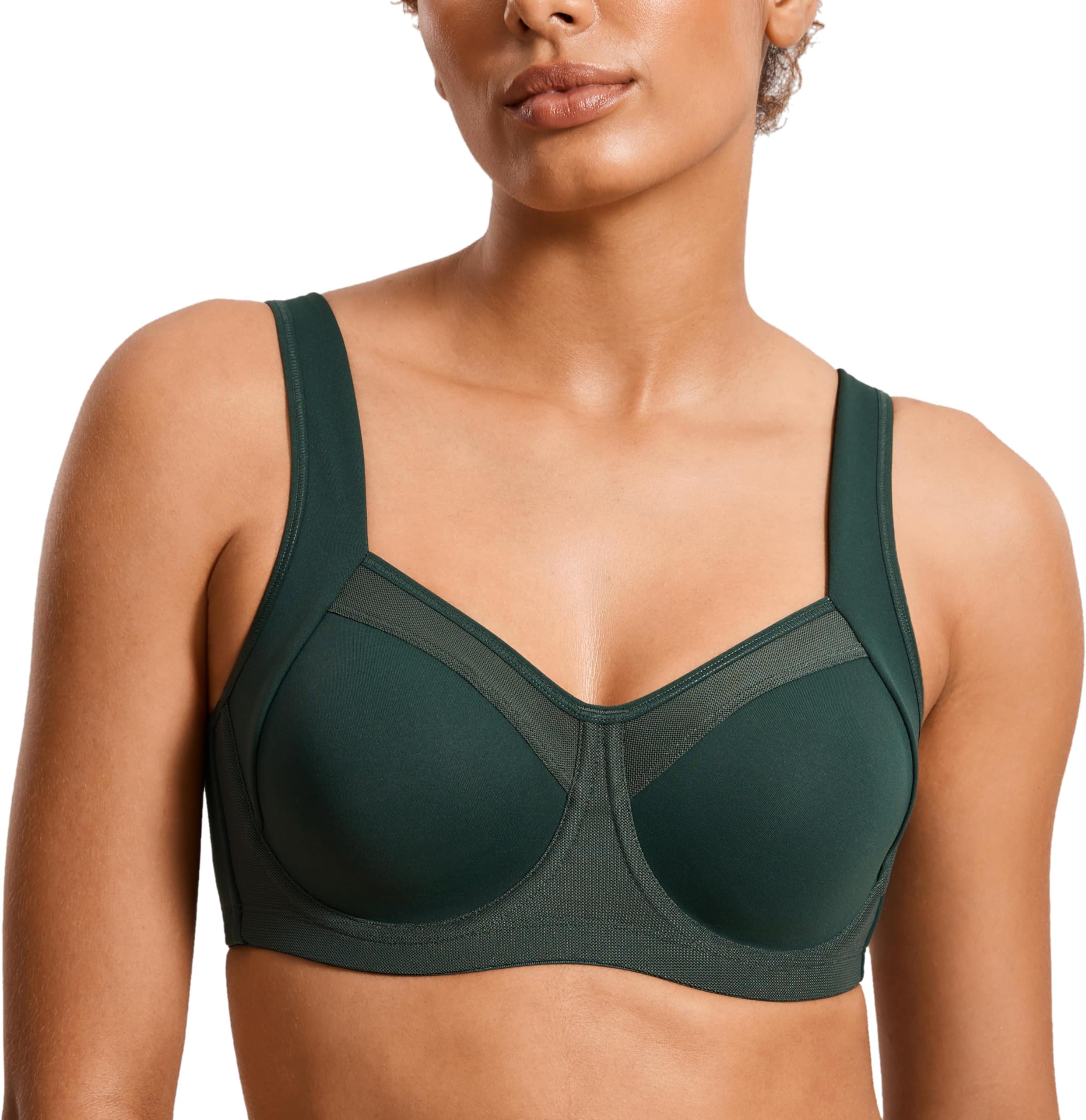 SYROKAN High Impact Sports Bras for Women No Uniboob Unlined Underwire Adjustable Cross Back Bra