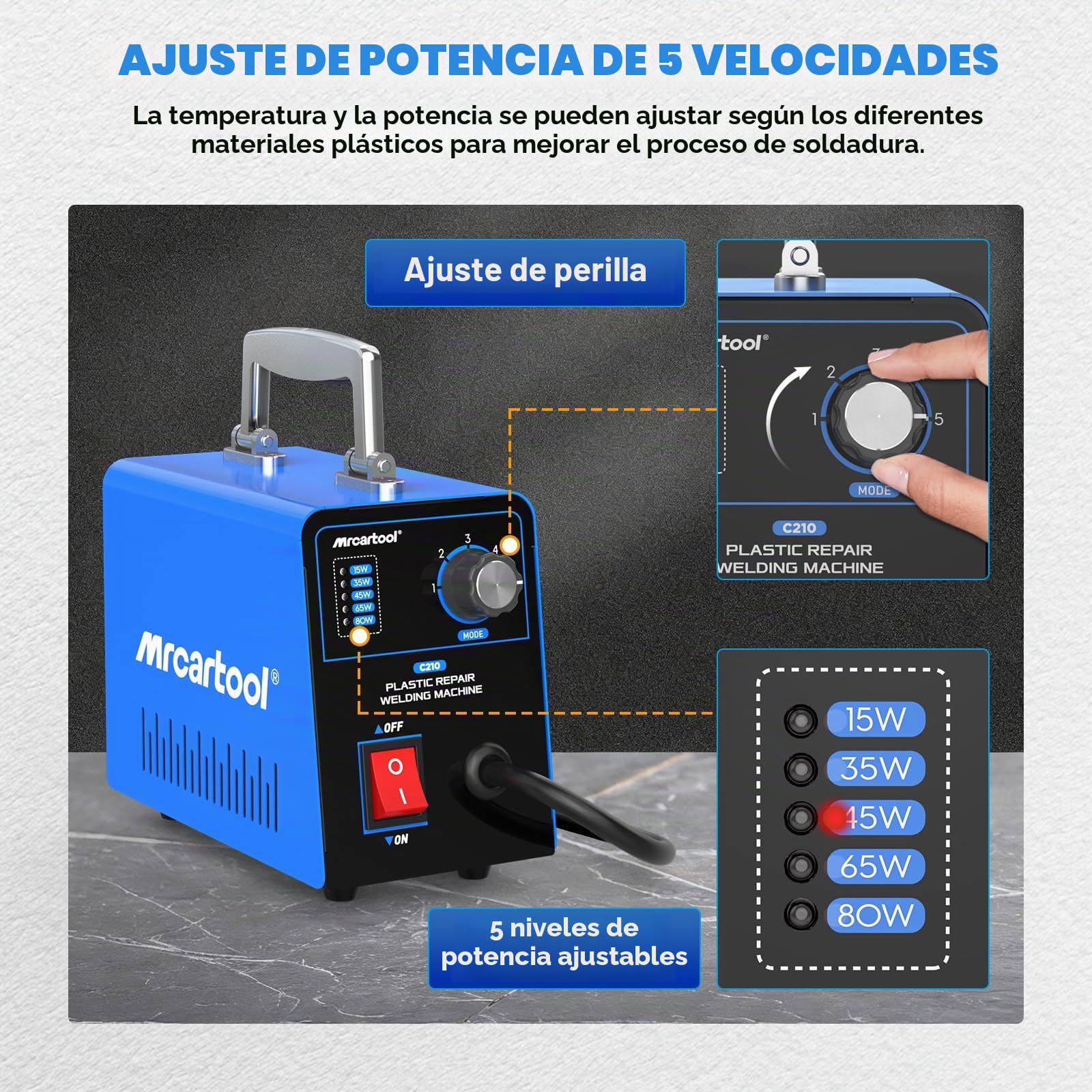 MR CARTOOL 220V Soldadura Plástica Máquina Kit de Soldadura de Plástico con 600 Grapas Calientes, Kit de Reparación de Parachoques de Coche con 15W/35W/45W/65W/80W Ajustable para Coche Moto (Bleu)