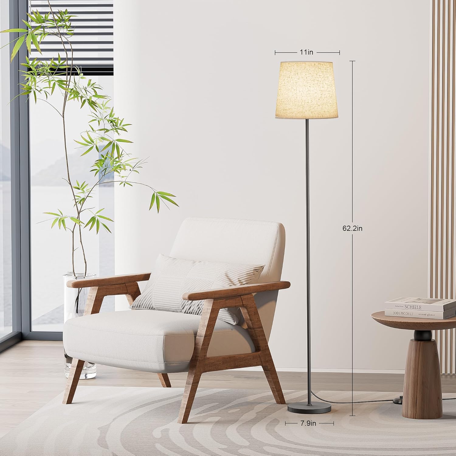 Floor Lamp with Linen Shade - 62" Dimmable LED Standing Lamp with Remote Control, 9W E26 Bulb Included, 3000-6000K, Modern Floor Reading Light for Bedroom Living Room Office Corner, Black