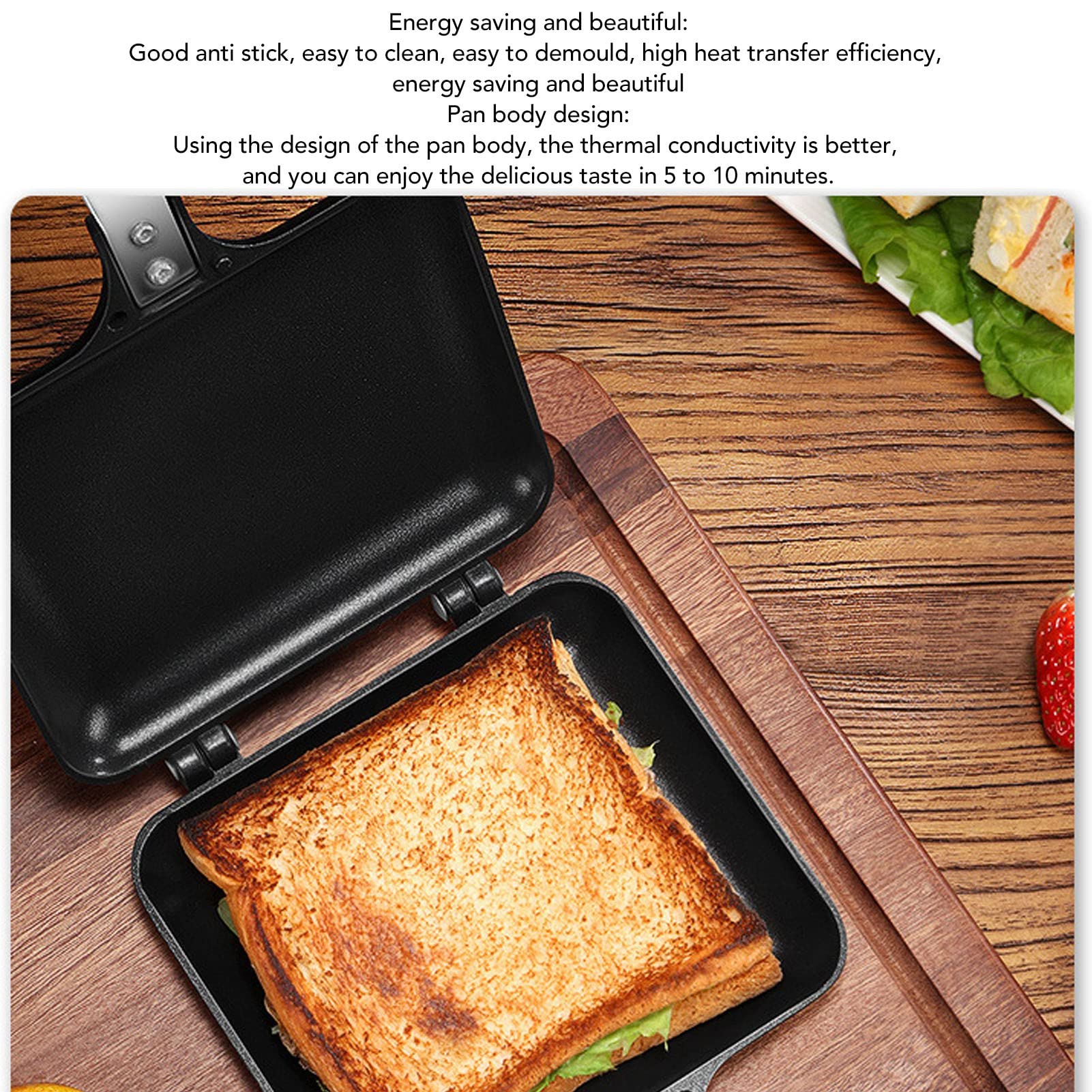 Poêle à Frire Double Face, Machine à Sandwich grillé antiadhésive avec poignées Poêle à Griller Double Face pour la Maison, la Cuisine, Le Petit déjeuner, l'intérieur, l'extérieur