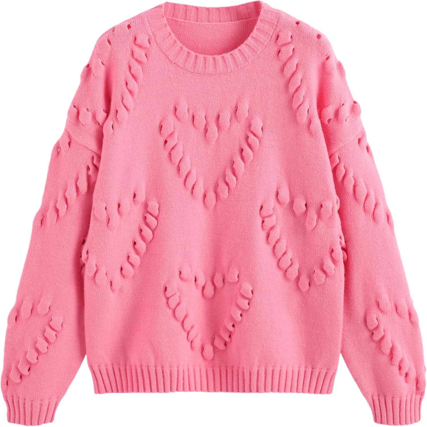 CIDER Heart Pattern Texture Sweater: Pink, S
