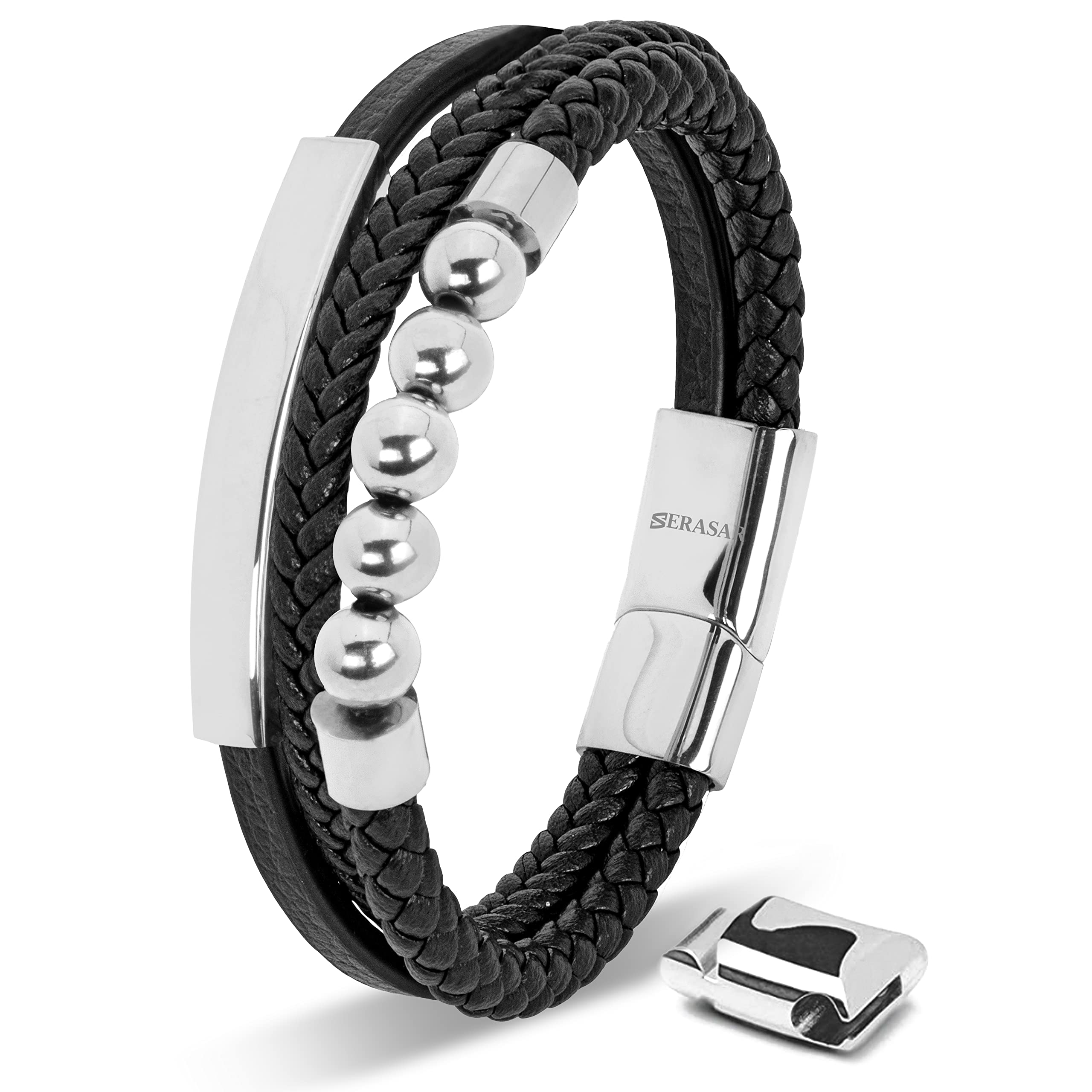 SERASAR Pulseras de cuero premium para hombre | Cierre seguro de acero inoxidable | Tres colores | Joyero Incluido