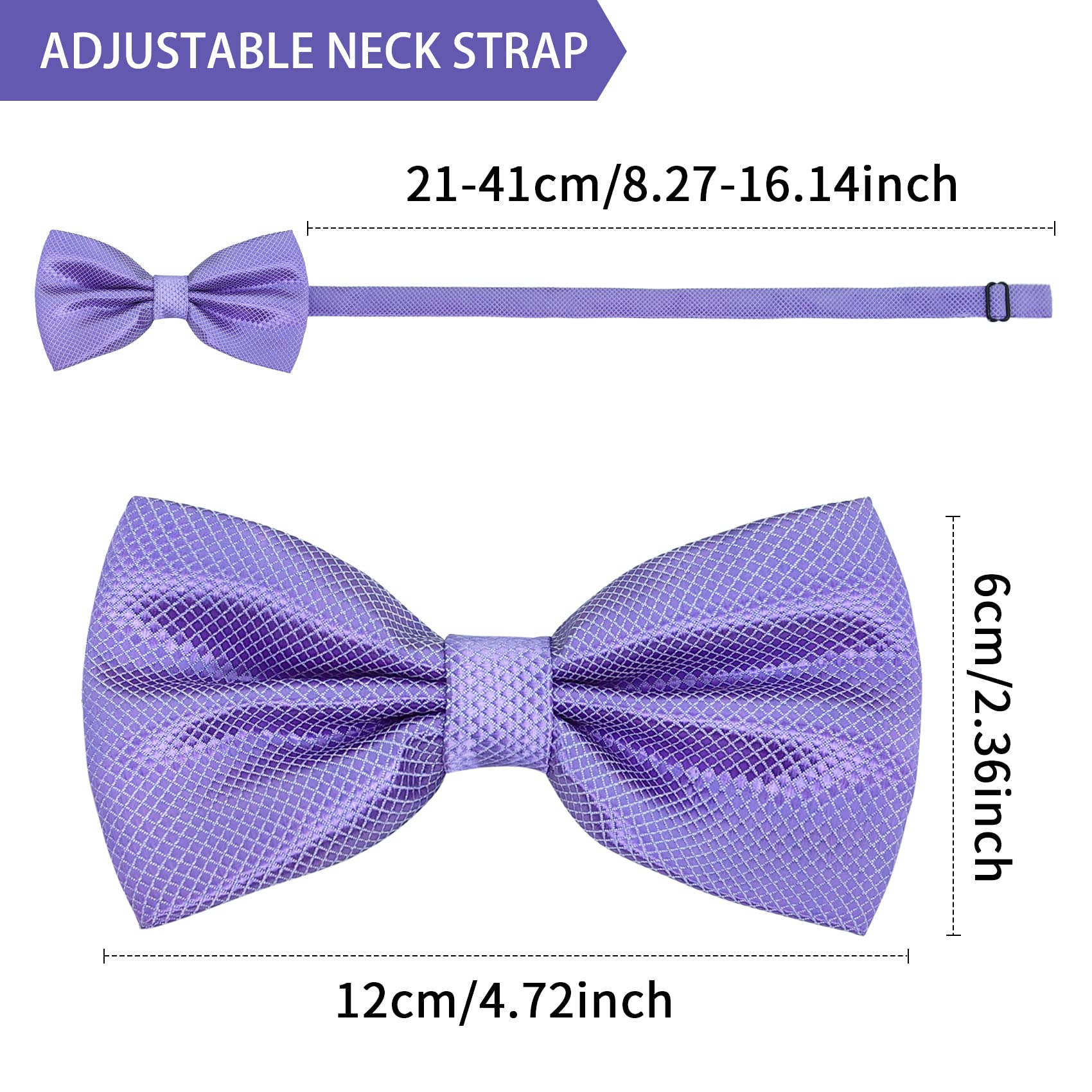 Men Bowtie and Handkerchief Set, Unisex Design Bow Tie and Pocket Square For Business Formal Tuxedo or Wedding M-B-T9 (Black)