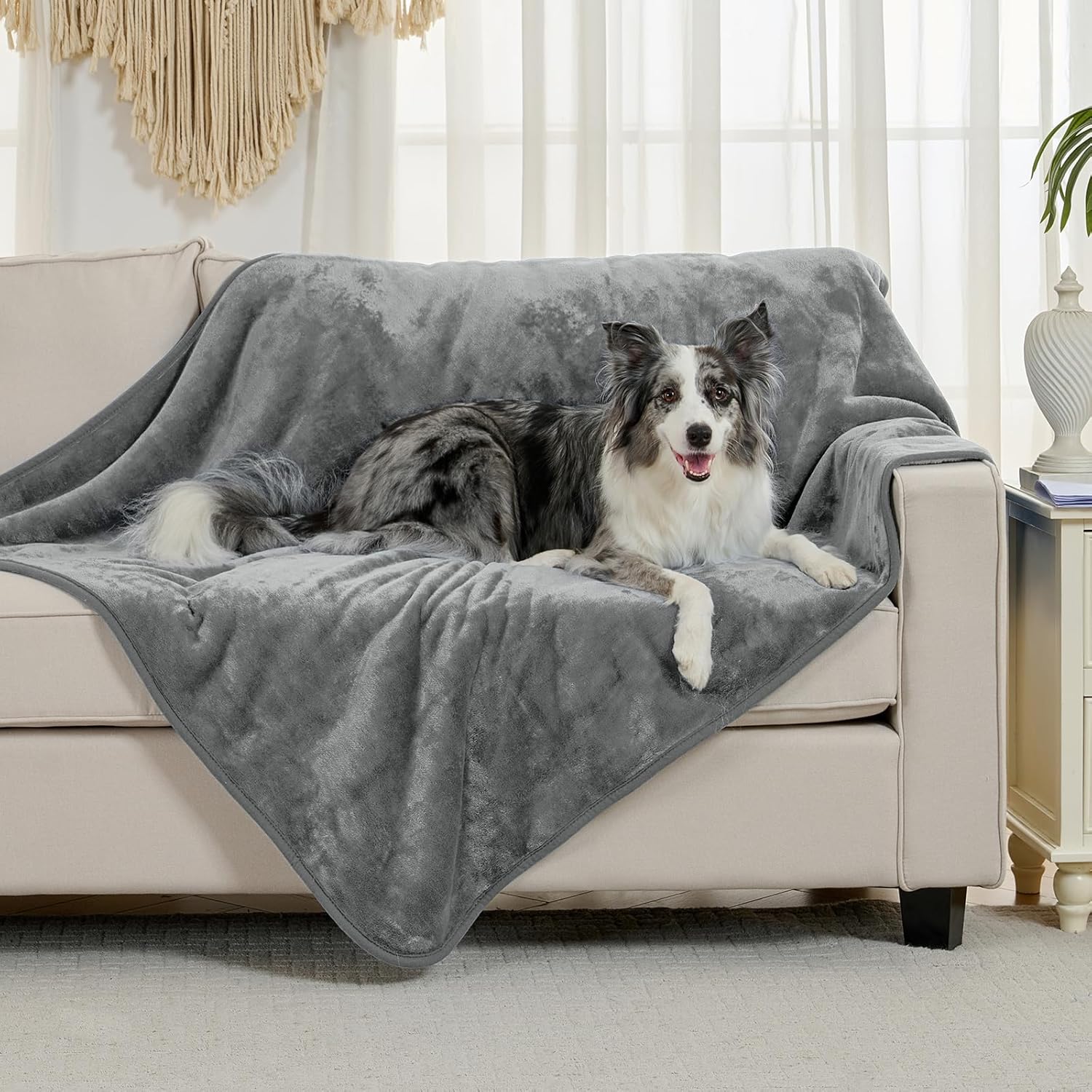 Waterproof Blanket for Bed Couch Sofa, Soft Liquid Pee Proof Pet Blanket for Dog Puppy Cat, Reversible Sherpa Fleece Furniture Protector (Grey, 50x60 inches) - Image 2