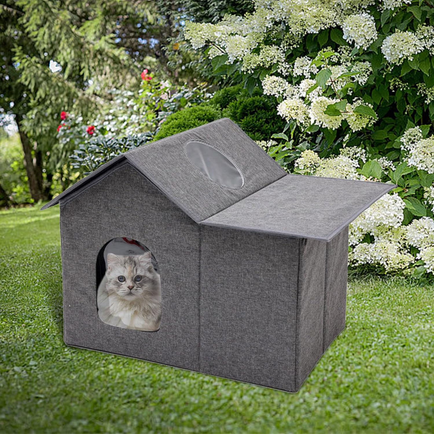 review Outdoor Pets Shelter Ferall, Insulated Water Resistant Cat House, Windproof Den Kity Condo Outside, Covered Pet Feline Cozy, Retreat Hideaway Enclosed Pet Kennel for Cats Dogs Sturdy Winter Safety