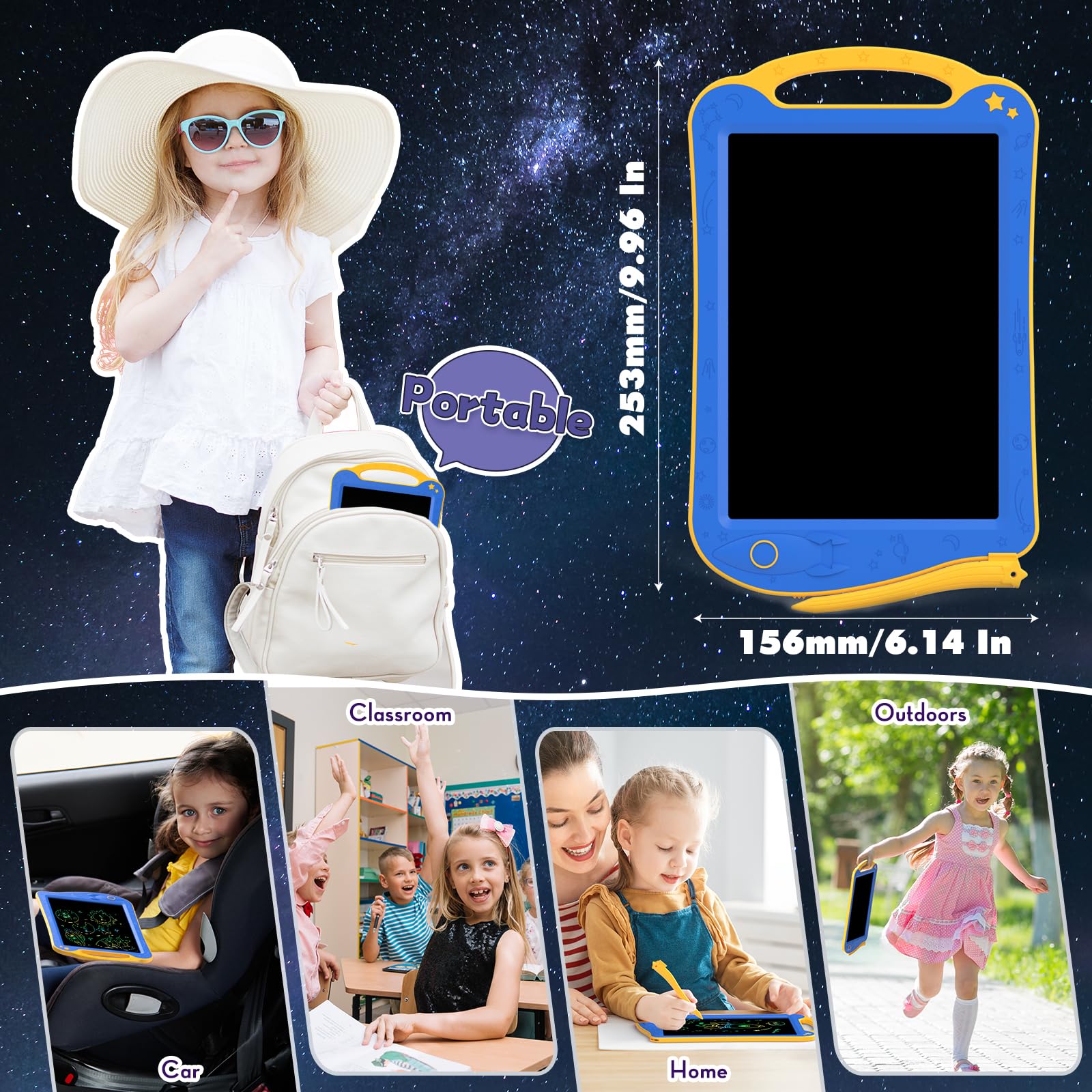 GUYUCOM Drawing Tablet, Toddler Toys for 2 3 4 5 6 Year Old Boys Girl Gift, Colored Drawing Tablet for Kids Travel Activities Toy, Yellow/Blue — view 5