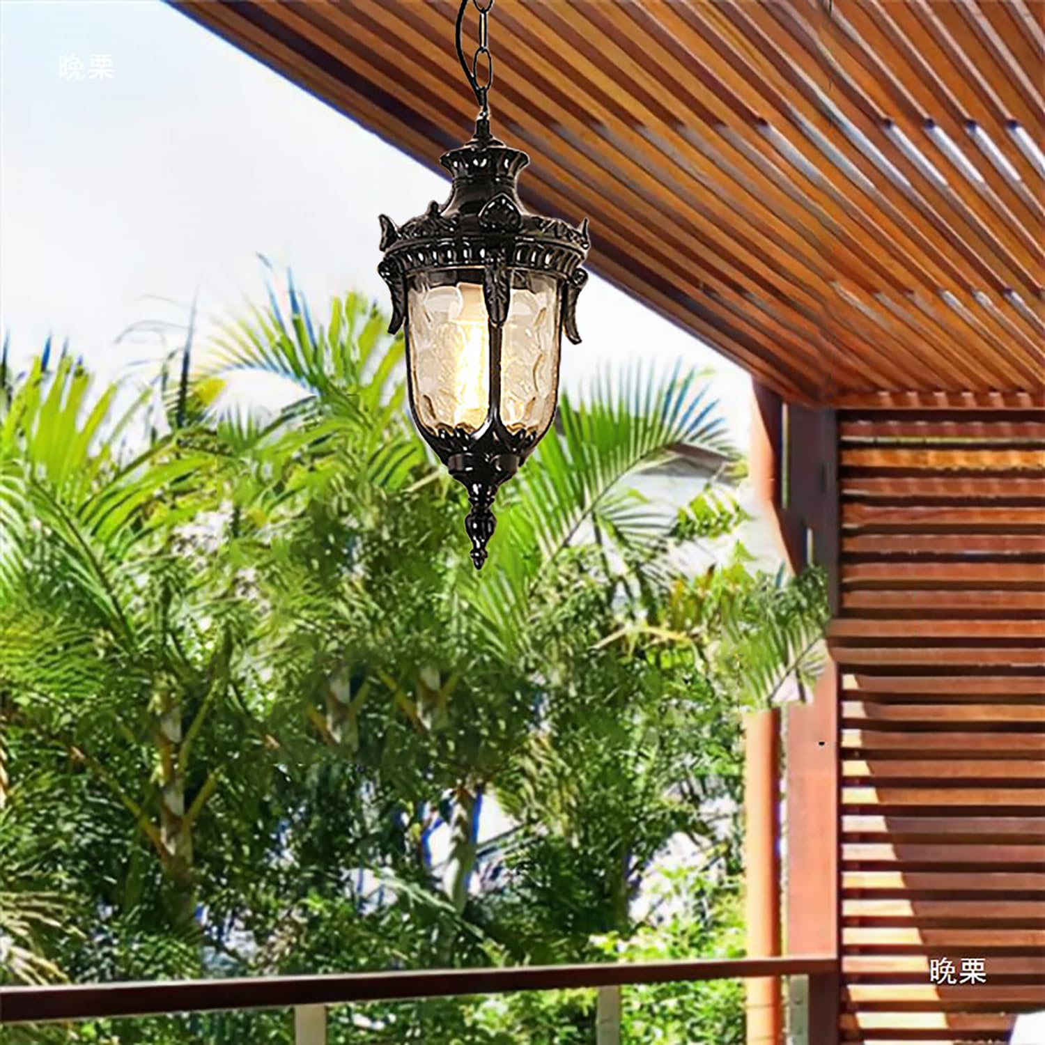 XINYASEE Luce a sospensione da esterno, E27 Luce a sospensione da soffitto impermeabile retrò, Lampadari creativa da esterno in alluminio impermeabile per portico, corridoio, villa(Nero)