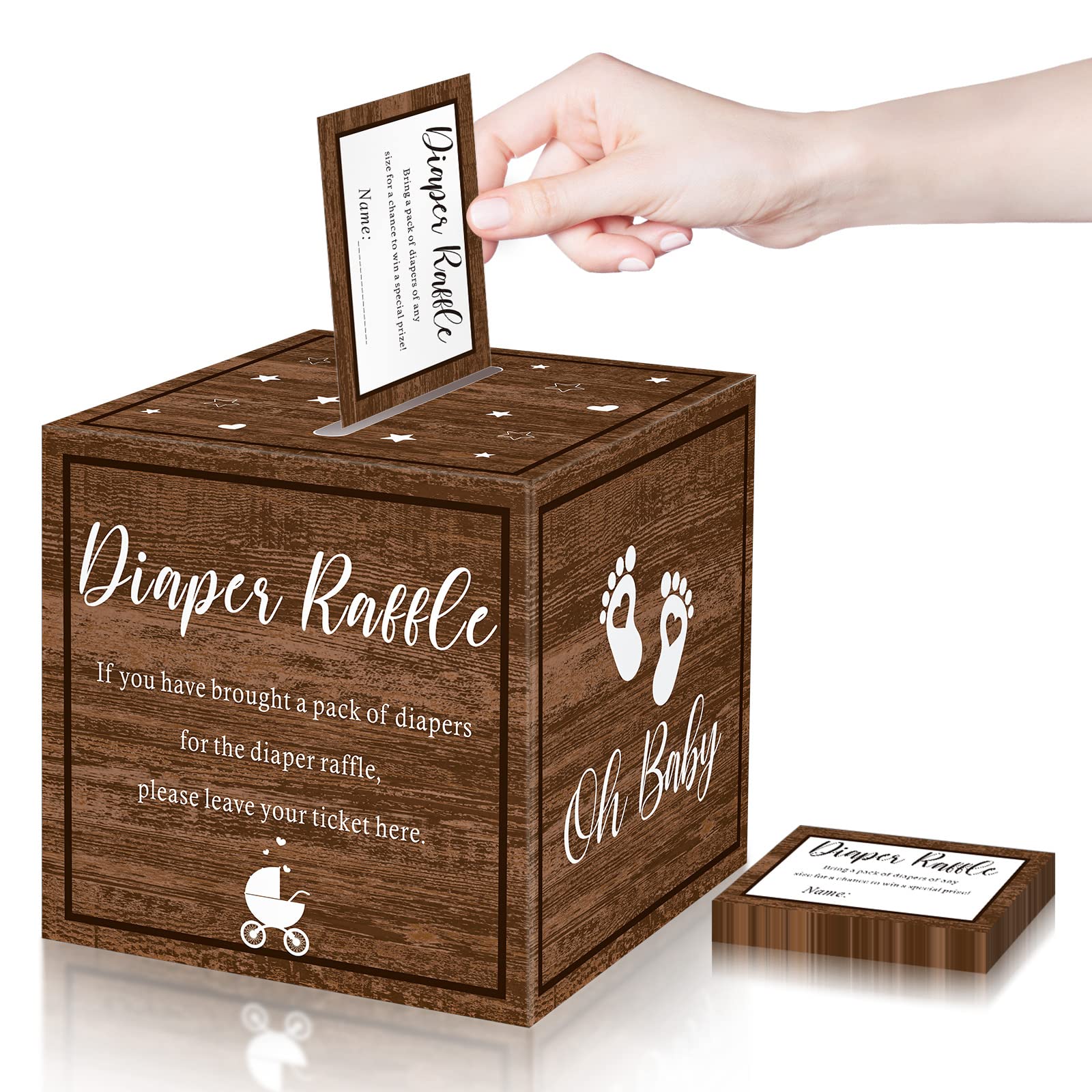 Funrous 51 Pcs Diaper Raffle Box with Tickets, Dark Brown