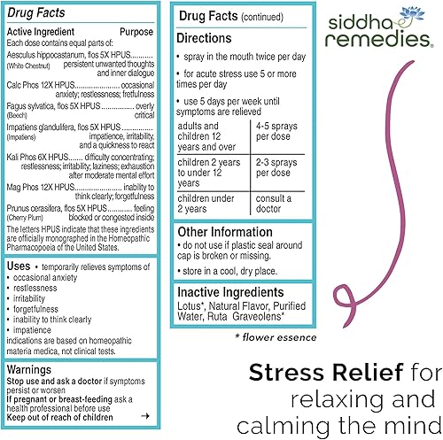 Miniatura 3 de Siddha Remedios para aliviar el estrés en aerosol oral homeopático para preocupación, irritabilidad e inquietud | Remedio homeopático 100% natural