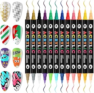 EBANKU 24 Colors Nail Art Pens, 3D Double Head Quick-Drying Nail Art Markers Acrylic Paint Nail Point Dotting Liner Pen No Squeeze Needed for Christmas Party