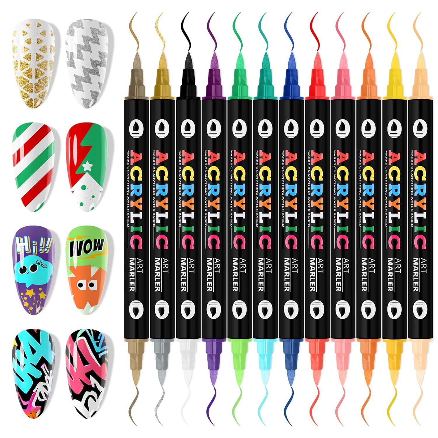 EBANKU 48 Colors Nail Art Pens Set, 3D Christmas Nail Art Makers Pens Quick-Drying Nail Art Polish Acrylic Paint Nail Point Graffiti Dotting Liner Pen No Squeeze Needed