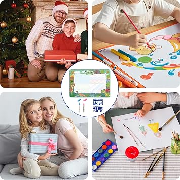 1 PCS Water Doodle Mat with Two Pens and Two Templates, Reusable Aqua Drawing Mat Measuring 44 by 32 cm for Travel and Home Use