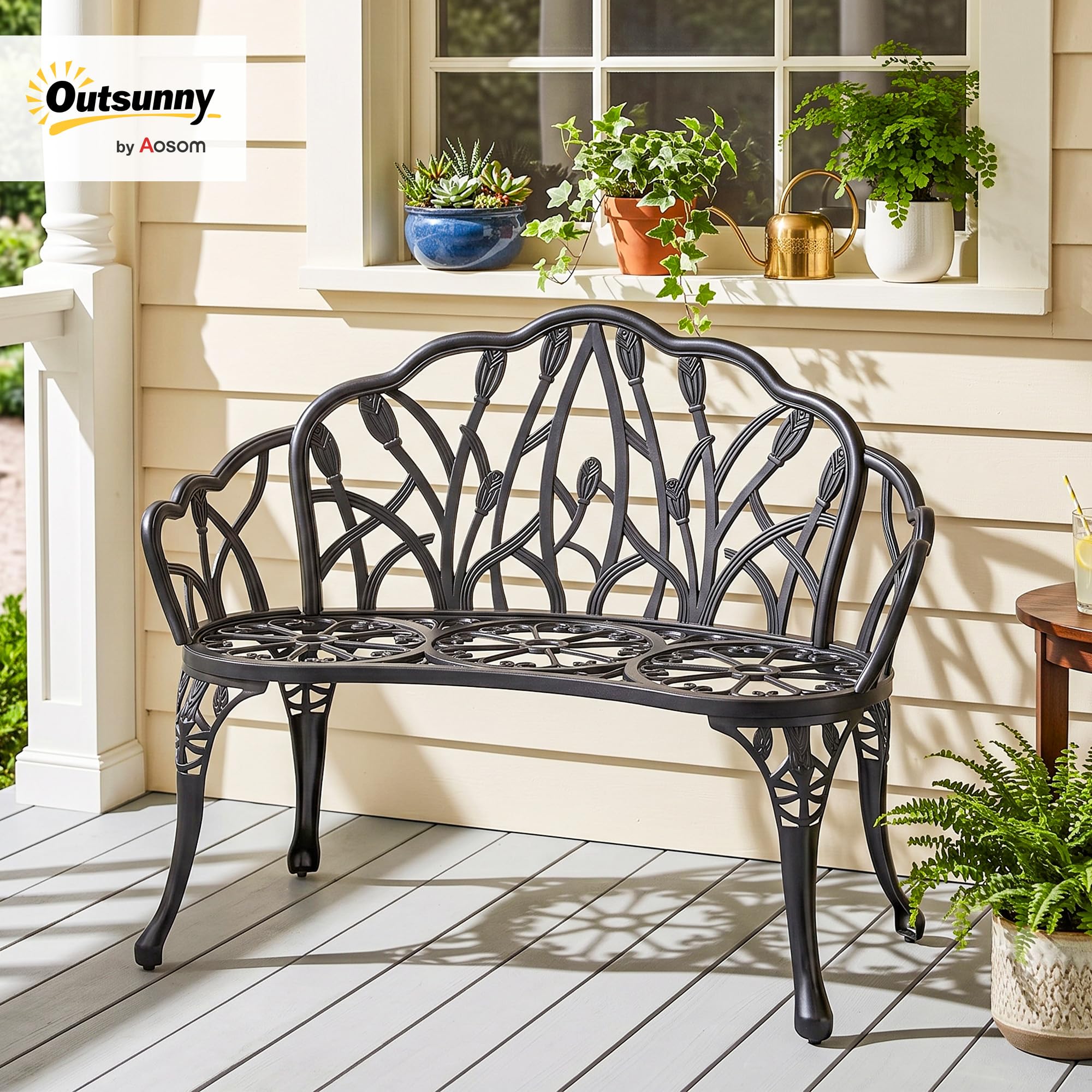 Outsunny Gartenbank 2-Sitzer Gussaluminium Wetterfest 99 x 57 x 78 cm