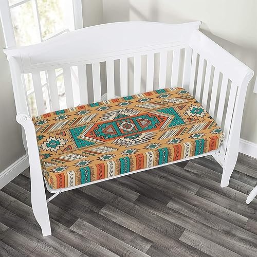 Sábana decorativa para cuna, decoración tribal, sábana bajera ajustable de microfibra para cuna para bebés y niños pequeños, 28 x 52 pulgadas, juego