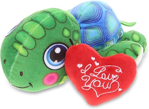 DolliBu I Love You Valentine - Peluche de tortuga marina de San Valentín, lindo animal de peluche con corazón rojo y nombre, regalo personalizado