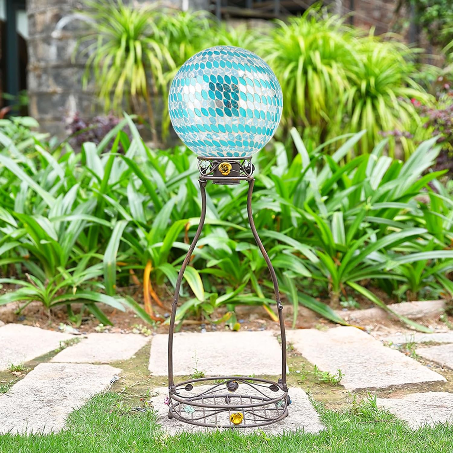 Gazing Globe Stand, Metal Gazing Ball Holder with Flower Planter Base, Vintage Gazing Ball Display Stand for 8-9 Inches Garden Gazing Globes, Indoor, Outdoor, 11 "D x 24 "H
