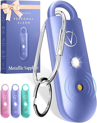 Vantamo Alarma personal para autodefensa con aviso de batería baja, luz estroboscópica y extra fuerte de 130 dB doble altavoces, juego de llaveros