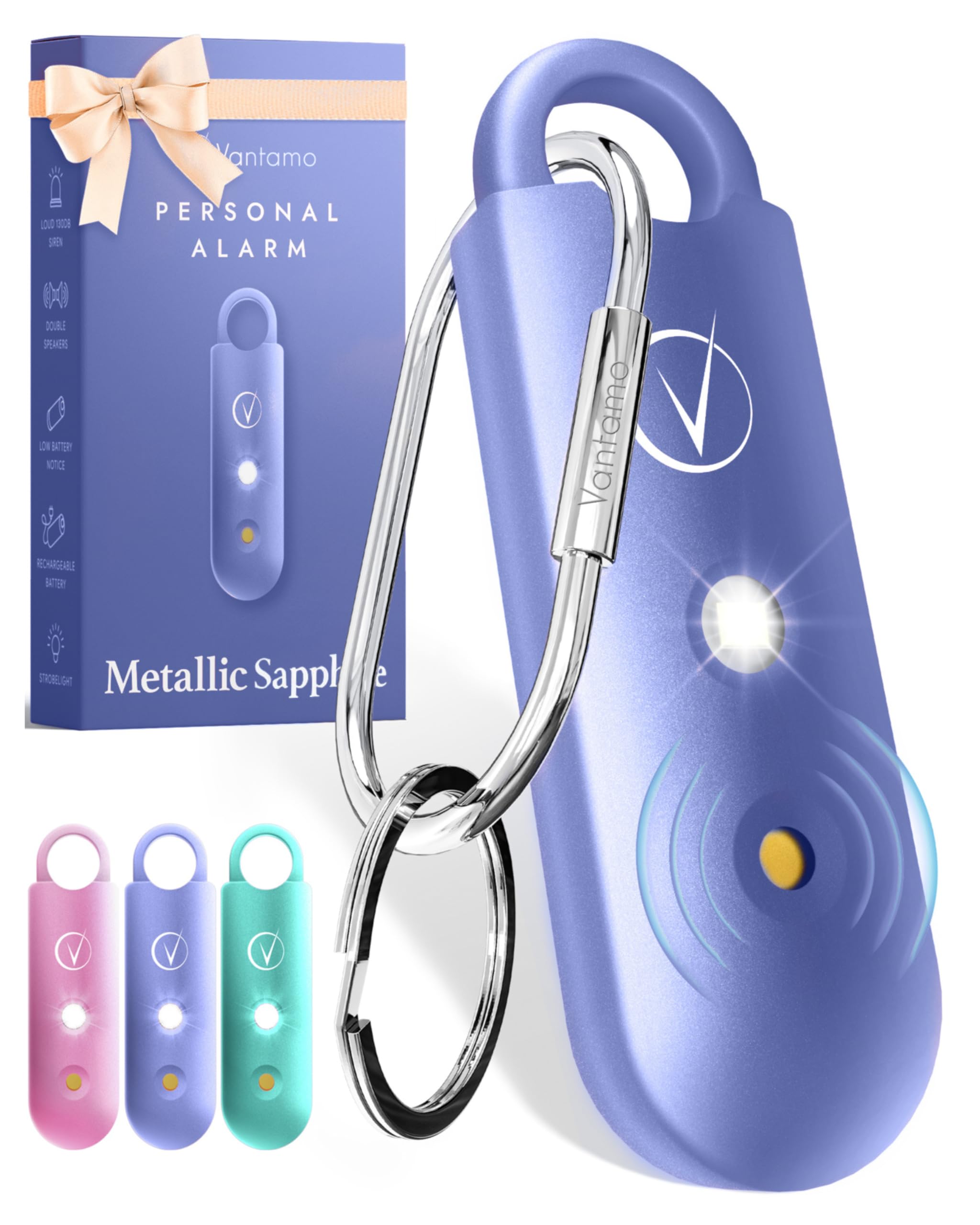 Vantamo Personal Alarm for Self Defense with Low Battery Notice, Strobe Light & Extra Loud 130 dB Double Speakers Safety Keychain Set for Women,
