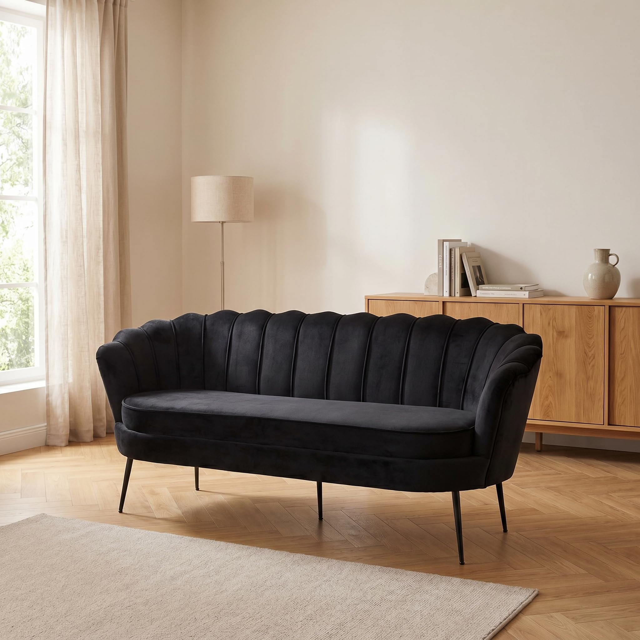 Couch 3 Sitzer - Sofa Nice 3 Personen Velours Schwarz 181x79x78 cm 3er Polstersofa Dreisitzer Wohnzimmersofa modern skandinavisch Stoffsofa Loungesofa Wohnzimmermöbel Sitzcouch Sitzmöbel