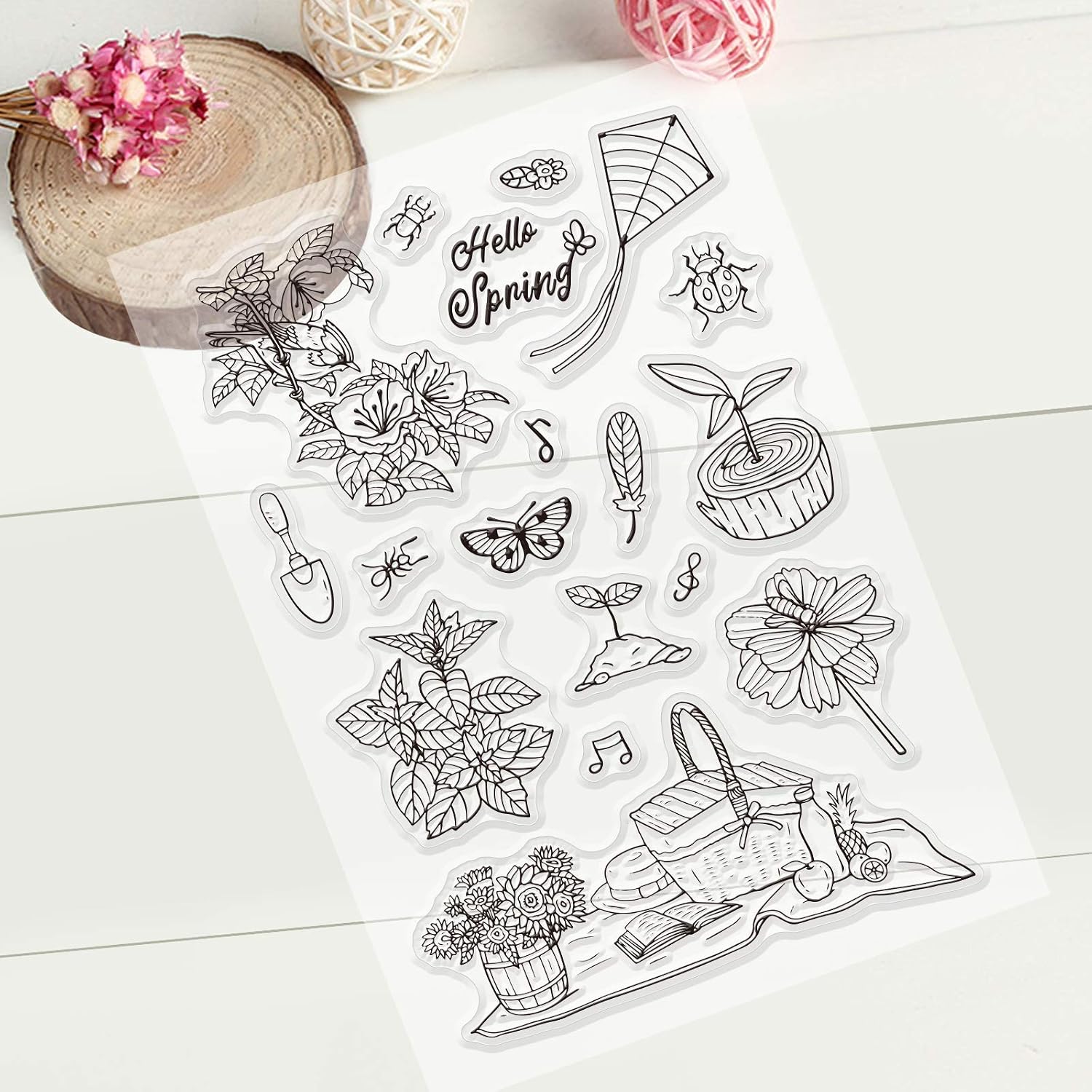 GLOBLELAND 9 Sheets Four Seasons Style Clear Stamps Spring Summer Autumn Winter Silicone Stamps for Card Making Decoration and DIY Scrapbooking