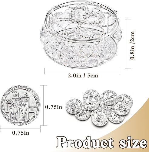 Miniatura 2 de Arras de Boda Católica, Arras para Boda Católica, caja de regalo de plata con 13 monedas de cristal decorativo de diamantes de imitación, Arras de