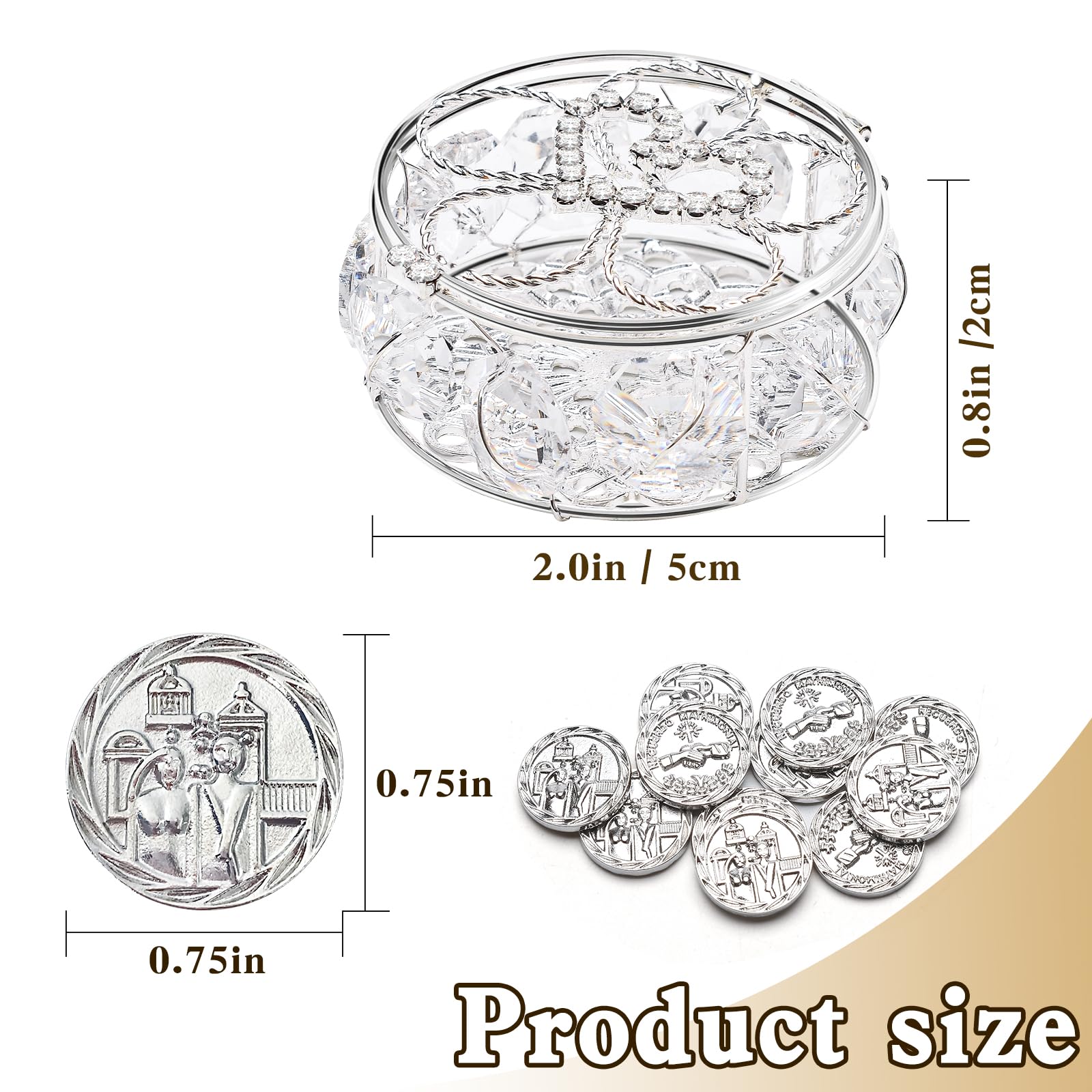 ESNOY Wedding Arras Coins Sets, Arras De Boda Catolica, Arras Para Boda Catolica Silver Gifts Box with 13 Coins Decorative Rhinestone Crystals,Arras De Boda Cristiana