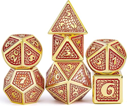 Miniatura 7 de DNDND - Juego de dados metálicos de escala de dragón D&D, 7 piezas de Calabozos y Dragones metálicos con caja de metal de regalo (dados DND (azul y