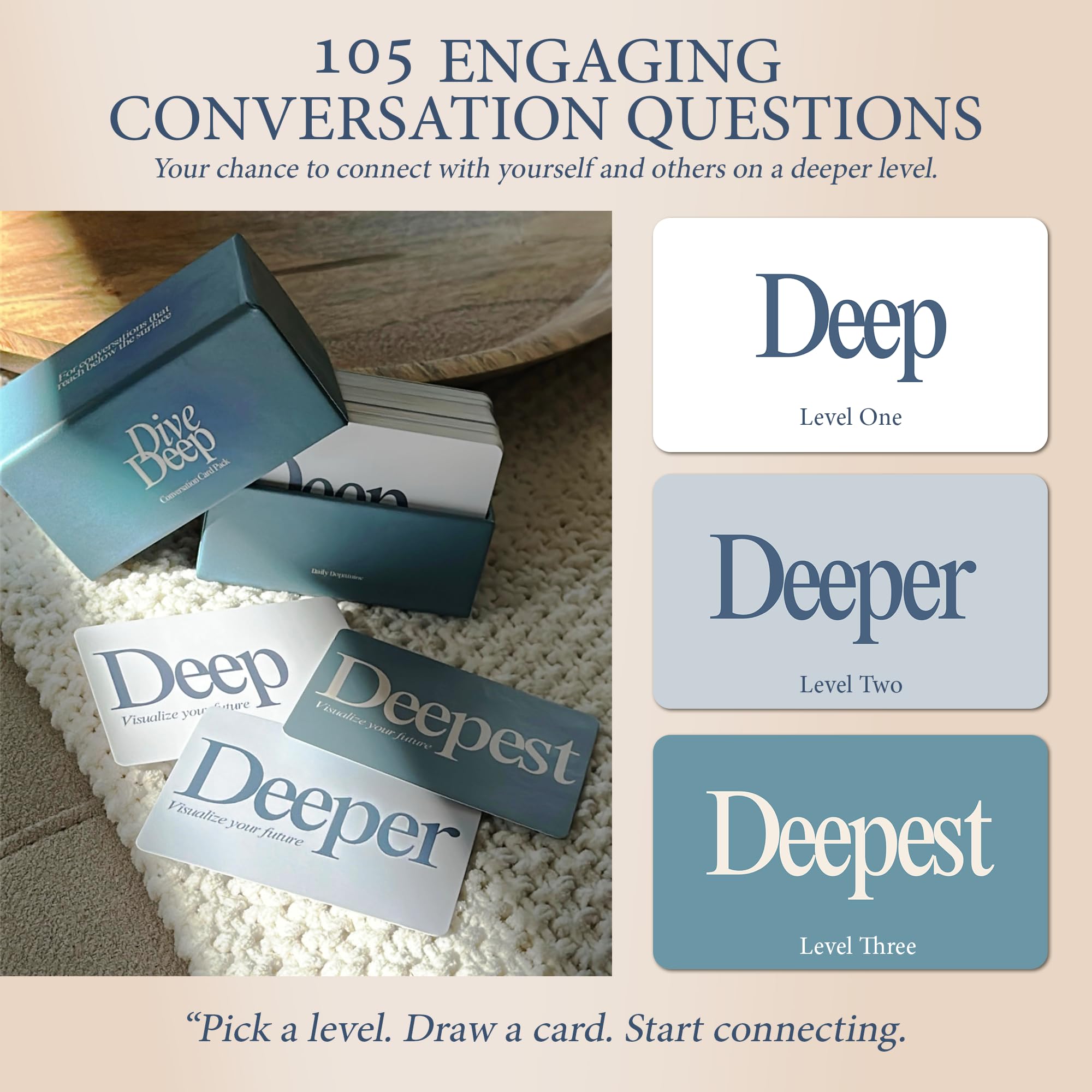 Daily Dopamine Dive Deep Conversation Cards - Lernen Sie sich gegenseitig kennen Eisbrecher | Tiefe & sinnvolle Gespräche | Kartenspiel für Teenager, Erwachsene, Paare | Lustiges Familien-Partyspiel