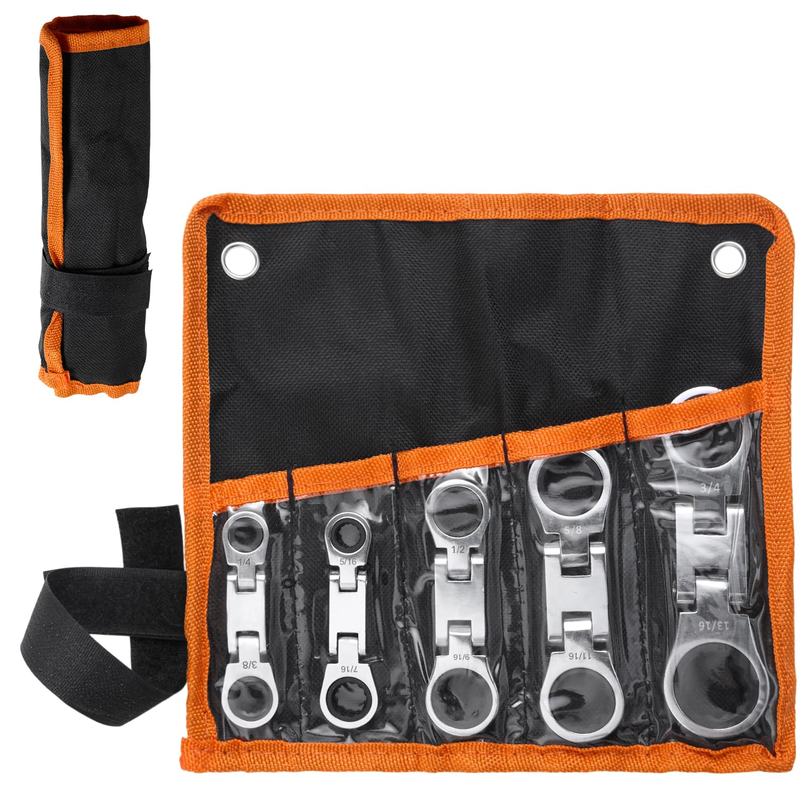 SPEEDWOX Jeu de 5 clés courtes SAE 1/4” -13/16” Clé à cliquet à tête flexible double embout avec cliquet 72 dents Construction en acier CR-V