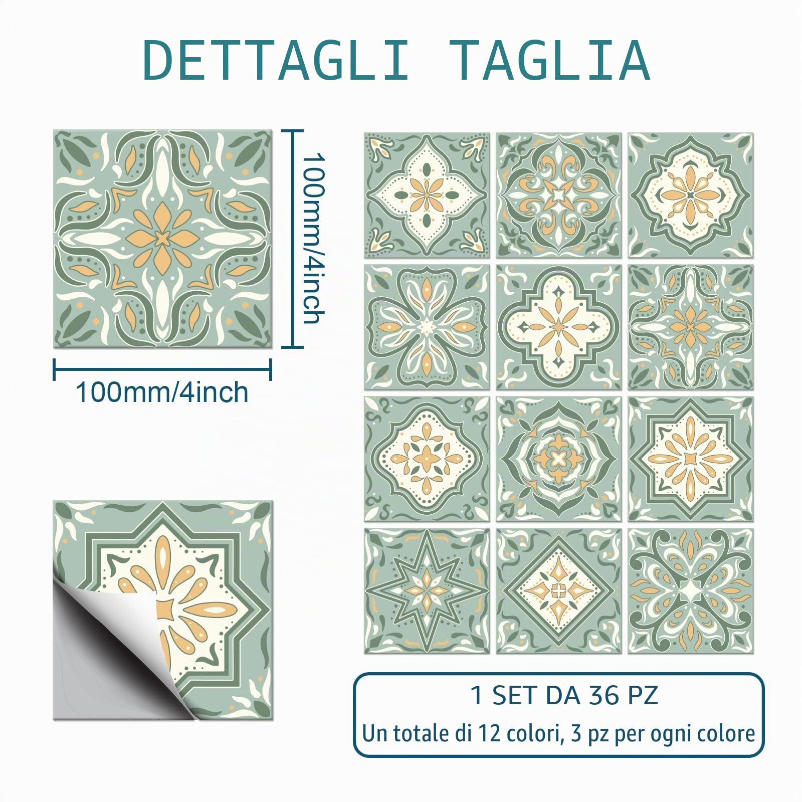 CHGCRAFT 36 Pezzi Adesivi per Piastrelle Verde e Giallo Guscio 10x10cm Adesivi da Parete Impermeabili Rimovibili in PVC Adesivi per Piastrelle Decorativi per Cucina Bagno Parete Tavolo Ufficio