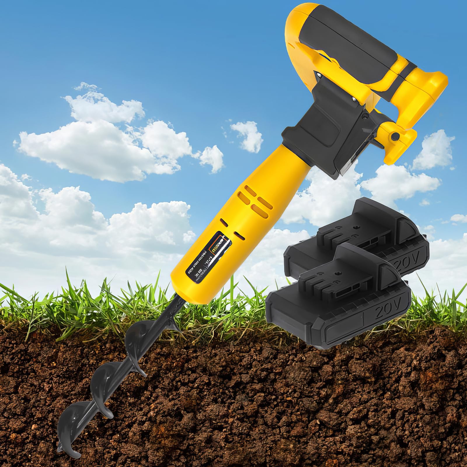 Eiwitany Cordless Post Hole Digger, Electric Fence Post Auger for Gardening, Bulb Planting Potted Plants, Vegetables, Flowers,