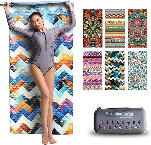 Hiturbo Toalla de playa de microfibra, de secado rápido, súper absorbente y ligera, manta de playa, perfecta para viajes, piscina, baño, campamento,