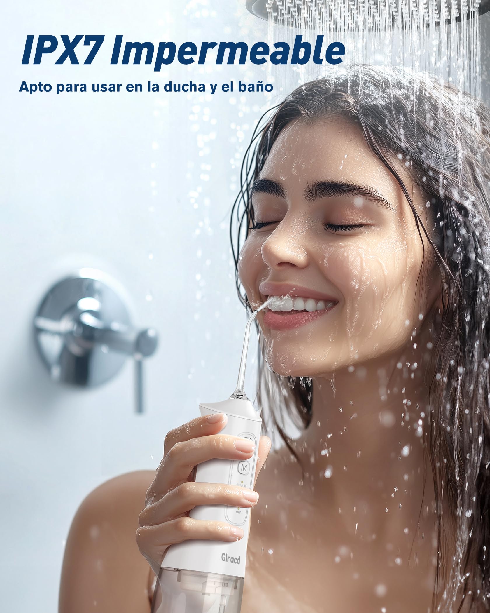 Glracd Vincitore del test per l'irrigatore orale 2025, 4 modalità, innaffiatore d'acqua professionale, senza fili, serbatoio da 300 ml, detergente interdentale con 6 punte a getto di pressione