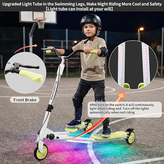 PHOEROS Upgraded Swing Wiggle Scooter, 3 WheelsDrifiting Kick Scooter for Kids Ages 6-12,Teens & Adults,Youth Drifting Scooter with LED Light /6 HeightAdjustable/Foldable Best Gift for Kids/Youth.
