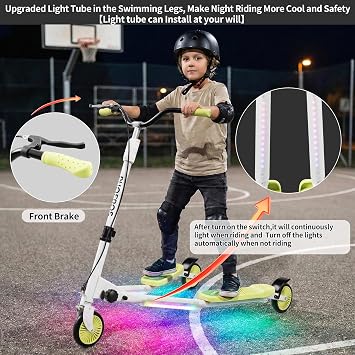 PHOEROS Upgraded Swing Wiggle Scooter, 3 WheelsDrifiting Kick Scooter for Kids Ages 6-12,Teens & Adults,Youth Drifting Scooter with LED Light /6 HeightAdjustable/Foldable Best Gift for Kids/Youth.