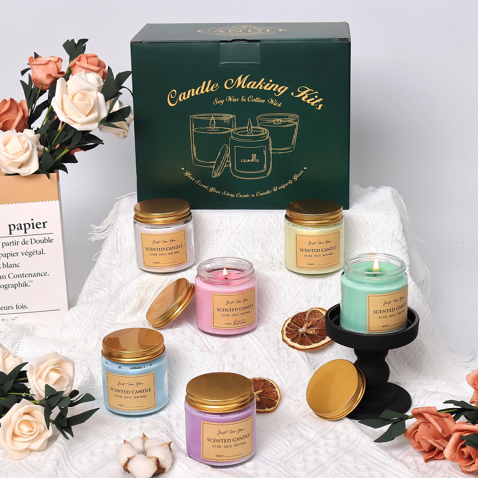 Aeraroma Kit per Realizzazione Candele, Kit per Candele di Soia per Principianti - Forniture per Candele Fai da Te Starter con Pentola di Colata da 900ml e Scatola Regalo Elegante