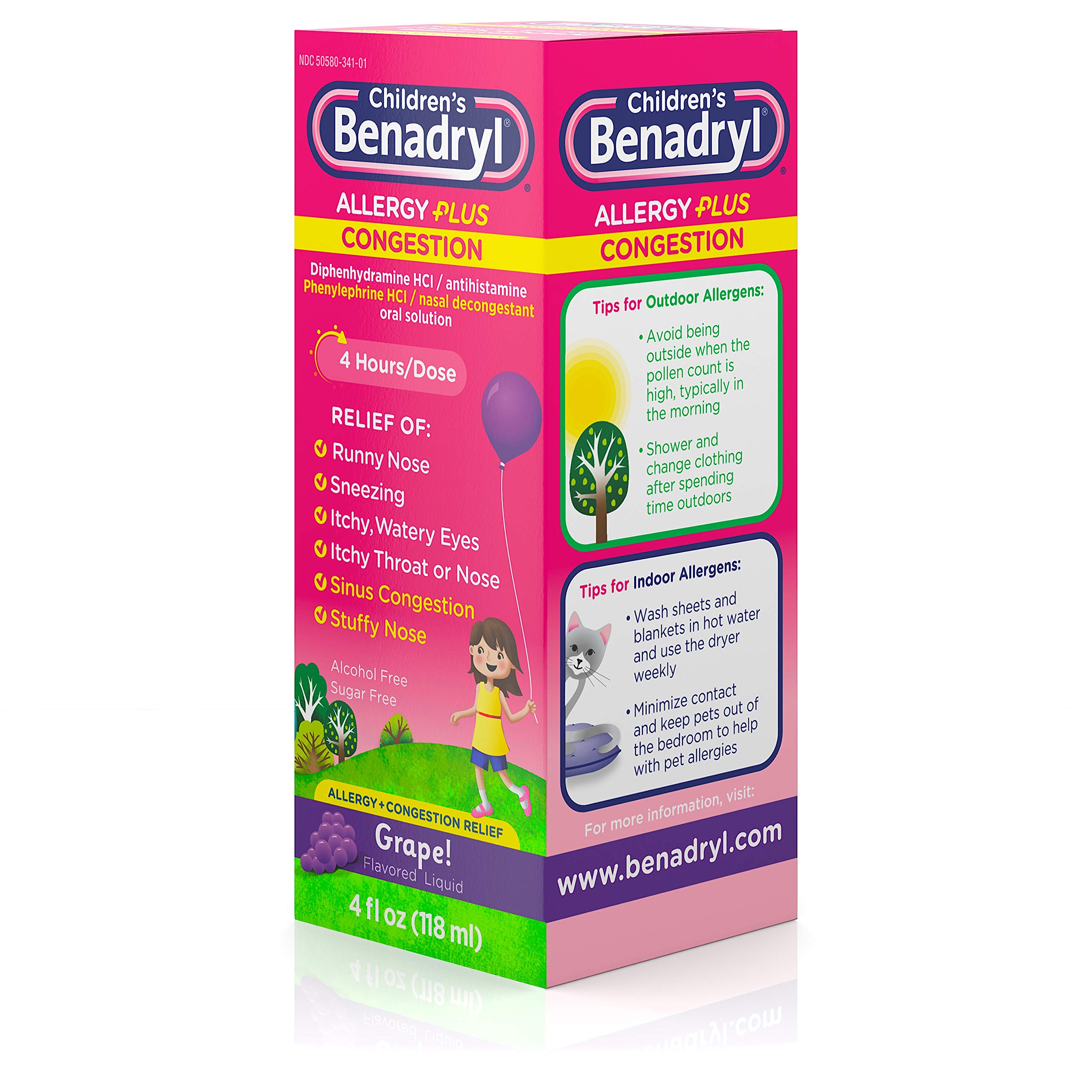 Buy Benadryl Children's Allergy Plus Congestion Liquid, Grape Flavor