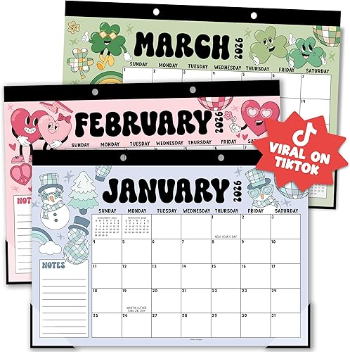 Hadley Designs Large Desk Calendar 2026-2027 - Desktop Calendar 2026, 18 -Month Desk Calendars for Home, Office & Classroom, Cute Retro Classroom