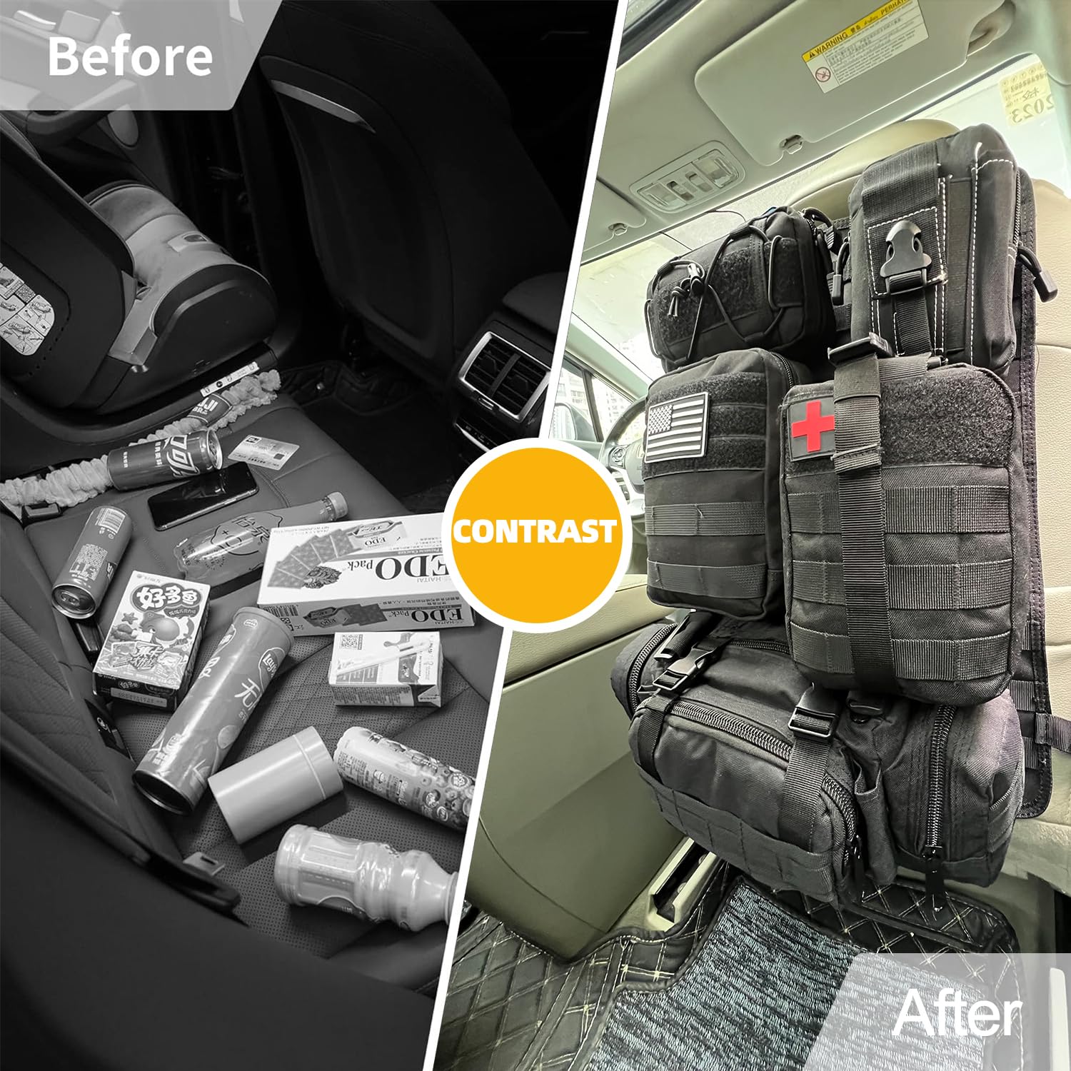 Organizer tattico per sedile posteriore, universale, con 5 tasche Molle multifunzione rimovibili, adatto per tutte le auto Jeep e camion, accessori da esterno per campeggio, viaggi su strada,