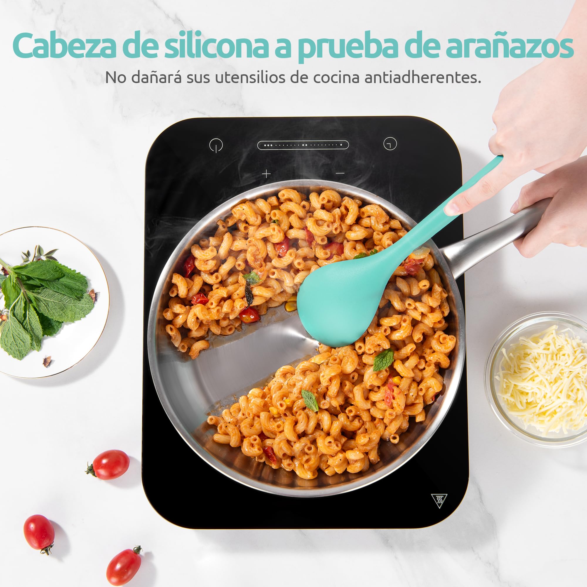 U-Taste Utensilios de Cocina de Silicona Extra Largos: 5 piezas 315 ℃ Herramientas de cocina resistentes al calor juego de espátulas antiadherentes para mezclar, servir y freír (Aqua Sky)